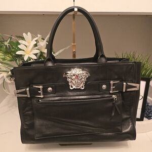 VER2-Versace Black Leather Handbag